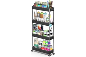 SPACEKEEPER Slim Rolling Storage Cart 4 Tier Bathroom Organizer Cart Mobile Shelving Unit Slide Out Utility Cart for Kitchen, Bthroom, Makeup, Craft, Laundry Narrow Places, Black