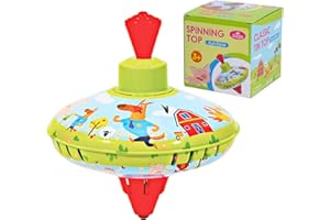 Beeqoo Fun Farm Spinning Top Tin Toy for Kids – Retro Classic Toys - Toddler Traditional Spin Tops - Metal Fidget Spinner for Kindergarten – Sensory Gyroscope - Novelty Present Party Favors