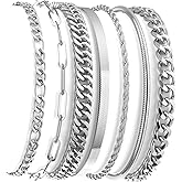 PCY Bracelet for Men Women,7PC Cuban Link Bracelet for Men,Metal Bracelet Mens Fashion Accessories Jewelry Set.