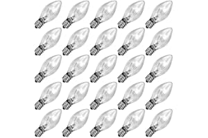 GOOTHY 25 Pack C7 Clear Christmas Light Bulbs, C7 Incandescent Christmas Replacement Lights Bulbs for Outdoor String Lights, C7/E12 Candelabra Base Candles Salt Lamp Bulb, 5 Watt Night Light Bulbs