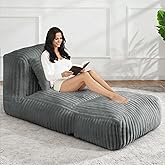 Big Bean Bag Lounger Sofa with Pillow, Large Bean Bag Chairs for Adults, Oversized Beanbag Sofa, Comfy Bean Bag Couch with Memory Foam Filled for Living Room, Bedroom, Gray