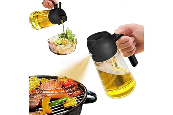YARRAMATE Oil Sprayer for Cooking, 2 in 1 Olive Oil Dispenser Bottle for Kitchen, 16oz/470ml Premium Glass Oil Bottle, Food-grade Oil Mister for Air Fryer, Salad, Frying, BBQ (Black)