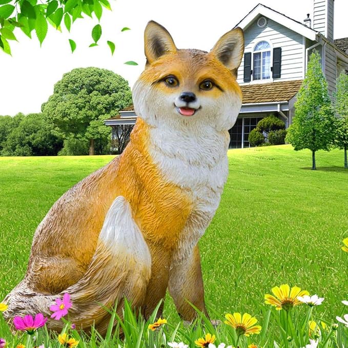 Garden Ornaments Simulation Fox Waterproof Resin Garden Statue for Yard