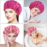 Fuyamp Satin Sleep Cap 2 Pack Adjustable Silky Shower Bonnet Pink Rose Red view 7