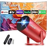 [Built-in Apps & 2026 Upgraded] Mini Projector Support 4K 1080P Auto Keystone 180° Rotatable with WiFi 6 and Bluetooth 5.4, Projector Portable Compatibile with HDMI/TV Stick/Memory Stick/Laptop-Red