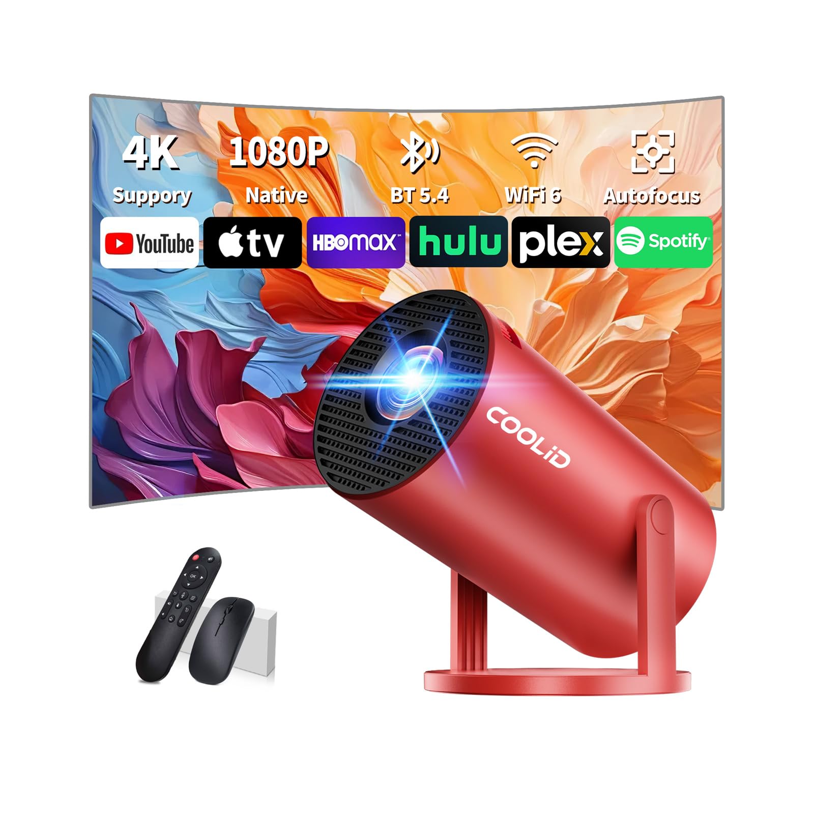 Photo 1 of [Built-in Apps & 2025 Upgraded] Mini Projector Support 4K 1080P Auto Keystone 270° Rotatable with WiFi 6 and Bluetooth 5.4, Projector Portable Compatibile with HDMI/TV Stick/Memory Stick/Laptop-Red