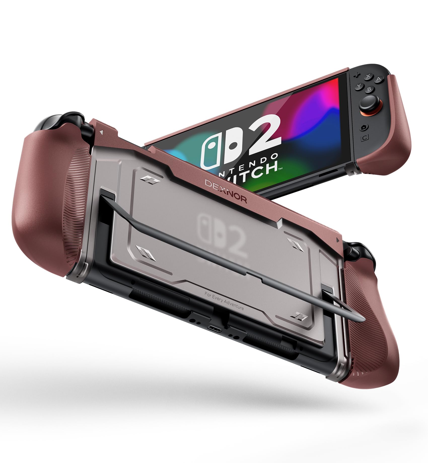 Dexnor for Nintendo Switch 2 Case 2025, Ultra-light Shockproof Dockable Cover with Non-slip Ergonomic Grip & Supports Stand Use Red