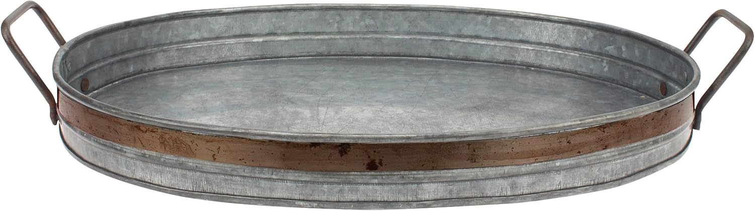 Stonebriar Galvanized Metal Serving Tray with Rust Trim and Metal Handles, Unique Butler Tray, Decorative Centerpiece for Coffee Table or Dining Table, Rustic Accessories for Weddings and Parties: Home & Kitchen