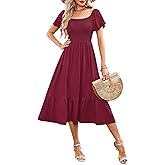 AUSELILY Women's Summer Empire Waist Dress Smocked Flutter Short Sleeve Square Neck Midi Dresses 2026 New