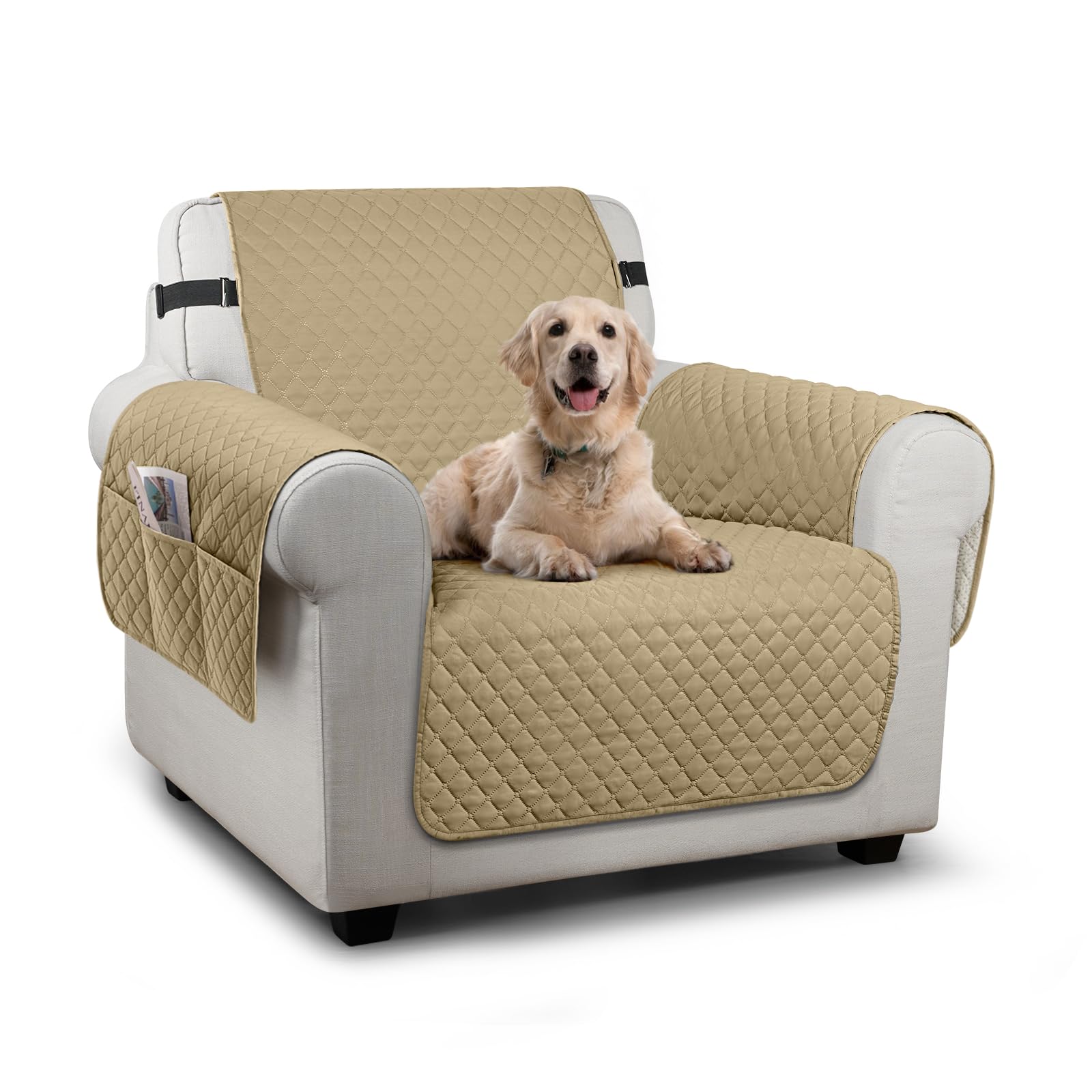 TAOCOCO Sofa Slipcovers 1 Seater,Sofa Settee Covers with Storage Pockets,Non Slip Couch Covers,Washable Sofa Protector for Kids/Dogs/Pets(Sand) — image 1