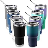 Volhoply 30oz Insulated Tumbler with Lid and Straw, Double Wall Inner & Outer 304 Stainless Steel Tumblers Bulk, Powder Coated Coffee Cup for Office, Home, Travel (Assorted,8 Pack)