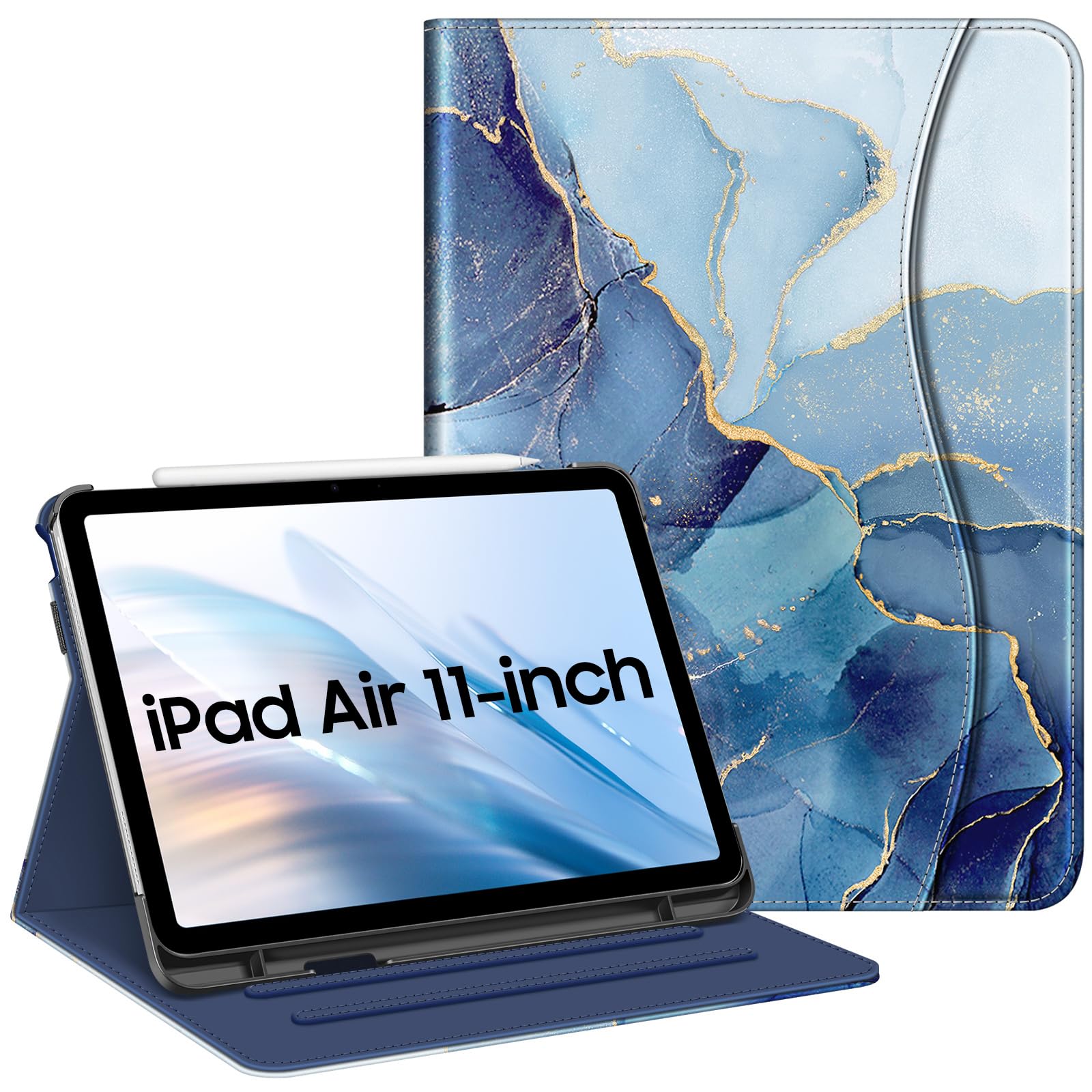 Fintie Case for iPad Air 5th Generation (2022) / iPad Air 4th Generation (2020) 10.9 Inch, Multi-Angle Viewing Protective Cover with Pencil Holder & Pocket, Auto Sleep/Wake, Ocean Marble