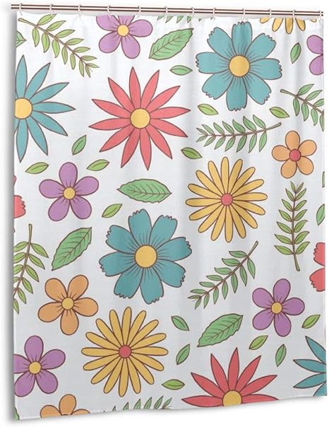 Amazon Co Jp シャワーカーテン 手書き 花 バスカーテン 浴室カーテン 目隠しカーテン 間仕切りカーテン リング付け 不透明 取り付け 簡単 防水 防カビ 雑貨 清潔感 速乾 洗面所 おしゃれ 152 1cm ホーム キッチン