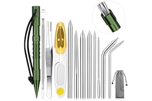 Ferraycle 12 Pcs Paracord FID Set Stainless Steel Knotter Tools Marlinspike Set Paracord Stitching Lacing Stitching Needles and Smoothing Tool for Leather or Paracord Work (Army Green)