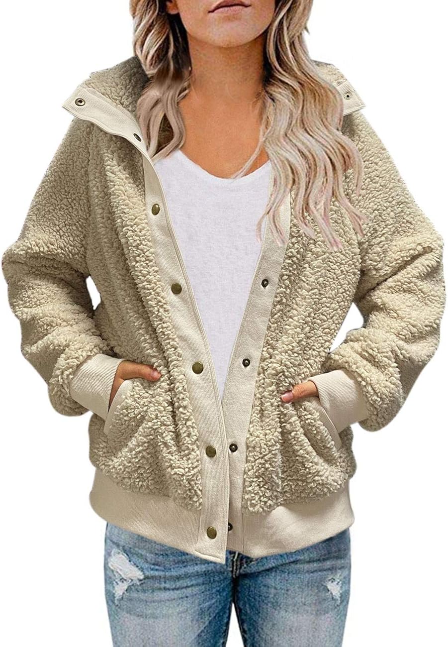 MEROKEETY Womens Winter Long Sleeve Button Sherpa Jacket Coat Pockets Warm Fleece at  Women's Coats Shop