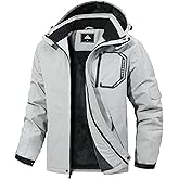 MAOYSSEN Men's Ski Jacket with Hooded Snowboarding Waterproof Fleece Lining Jacket Winter Coat Multi Pockets