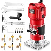 800W Compact Wood Router Tool, 32,000 RPM Electric Palm Router | 1/4" Collet Hand Trimmer with Edge &amp; Roller Guide, Woodworking Router for Trimming, Grooving &amp; Edging