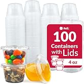 Reli. 4 oz Condiment Containers with Lids (100 sets) | Ideal for Sauce, Souffle, Samples, Jello Shot Cups | Disposable, BPA-Free Plastic | Small Containers 4oz, Bulk