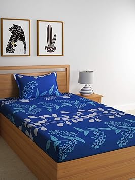 Home Ecstasy 100% Cotton Printed Bedsheet Set 3016 SGL (Blue,Single)