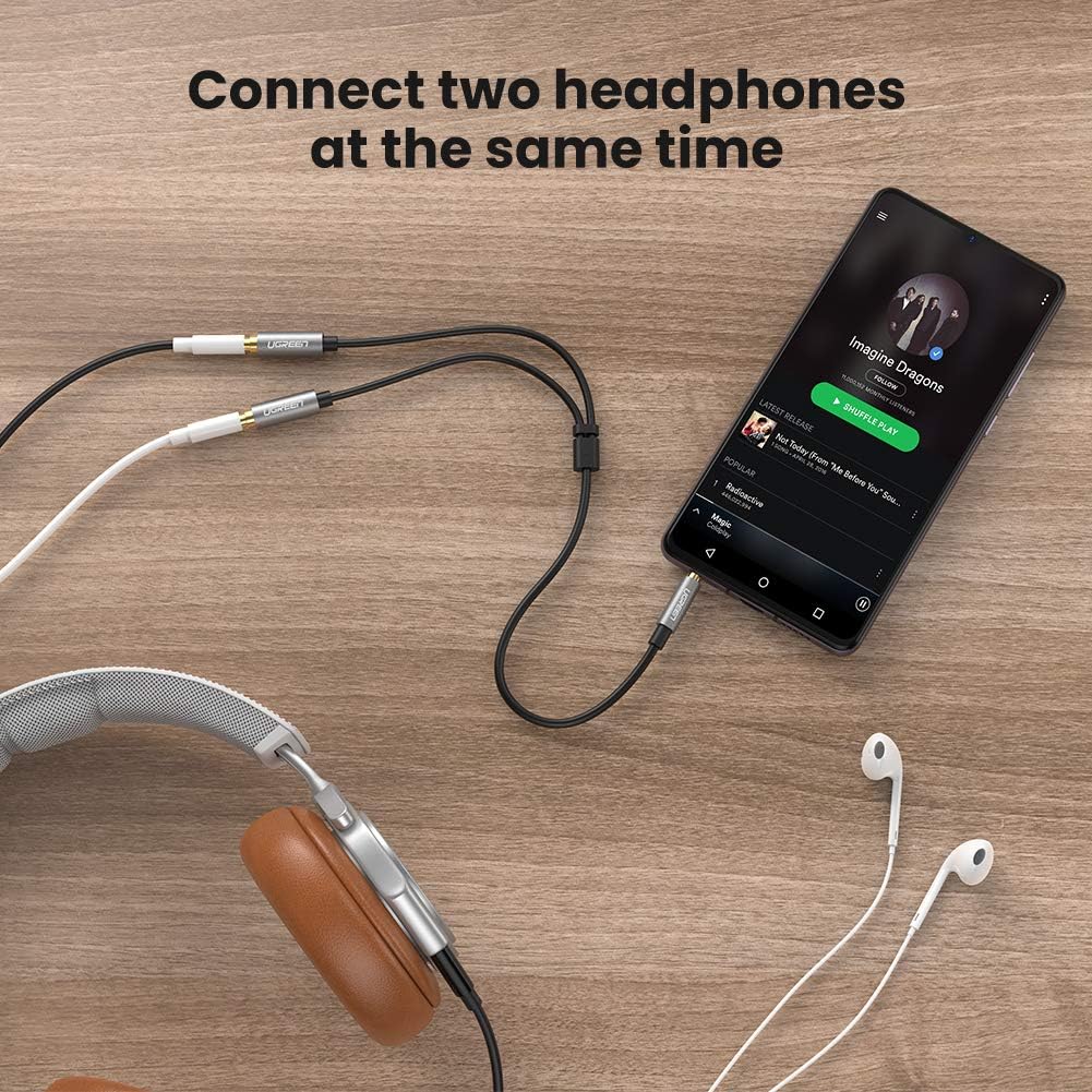 UGREEN Headphone Splitter, 3.5mm Audio Stereo Y Splitter Extension Cable Male to Female Dual Headphone Jack Adapter for Earphone, Headset Compatible with iPhone, Samsung, Tablet, Laptop (Black): Electronics