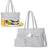Marscamd Lunch Tote Bag with Insulated Compartment & 15.6" Laptop Sleeve, Womens Water-Resistant Work Bag for Office with a Purse & Crossbody Strap, Gray