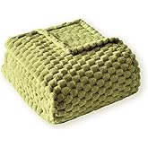 PLEASANT BOULEVARD Fleece Throw Blanket for Couch with 3D Turtle Shell Jacquard Soft Blanket, Fuzzy Blanket for All Seasons 50x60 Inches, SAGEGREEN