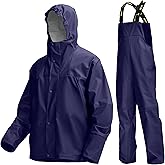 Men's PRO Workwear 3-Piece Waterproof Rain Jacket & Bib Pants Set - Heavy Duty PU Eco-Friendly 2-Tone Functional Design