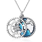 YFN Compass Pendant Necklace Sterling Silver Navy Anchor Travel Map Necklace for Women Men 18"