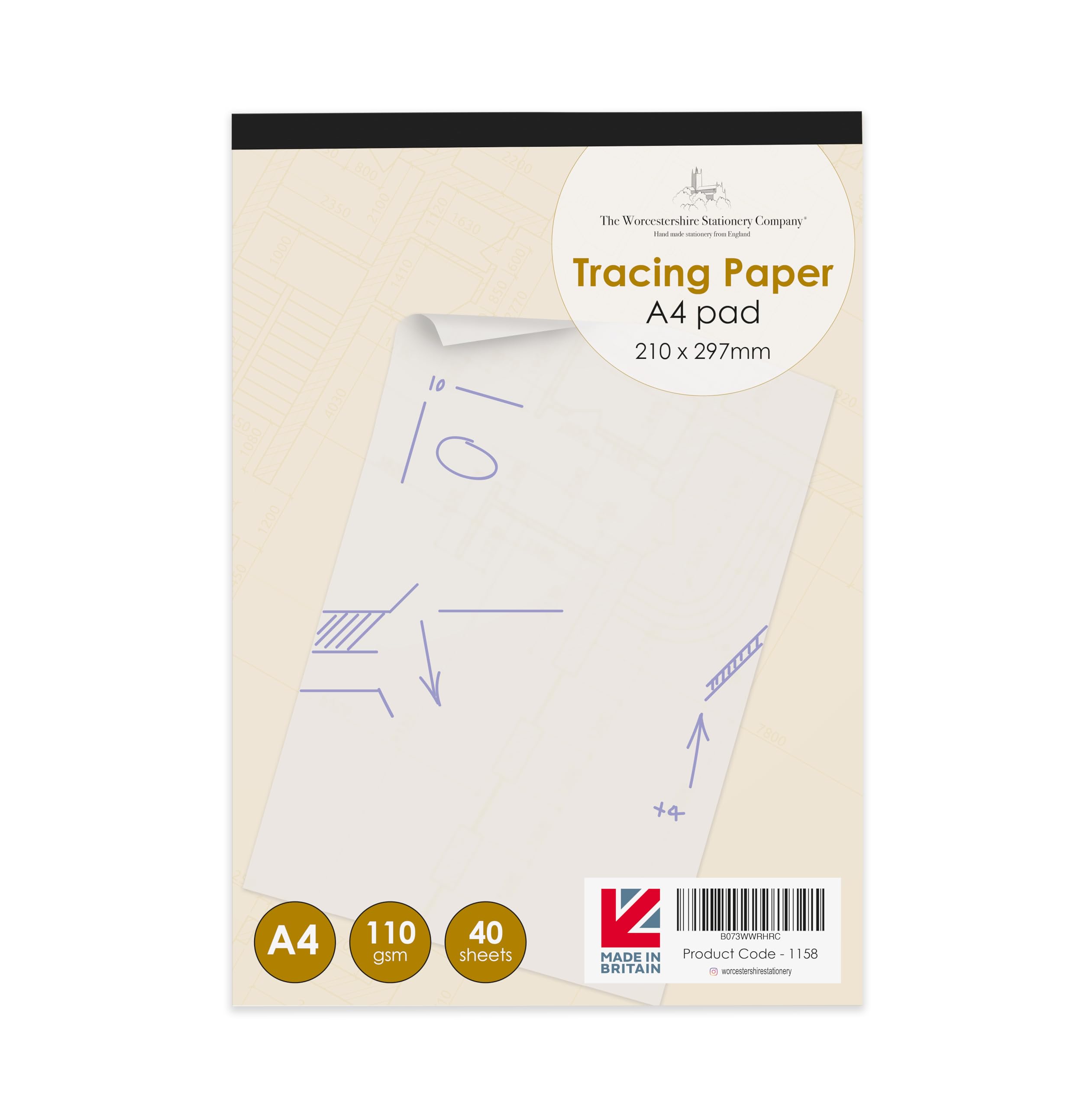 A4 Tracing Paper pad, Professional Range, 40 Sheets, 90gsm Paper