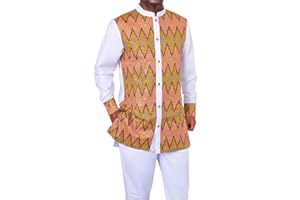 SEA&ALP African Dashiki Suit for Men Kente Print Long Sleeve Outfit Clothing Shirts and Pants 2 Piece Traditional Attire