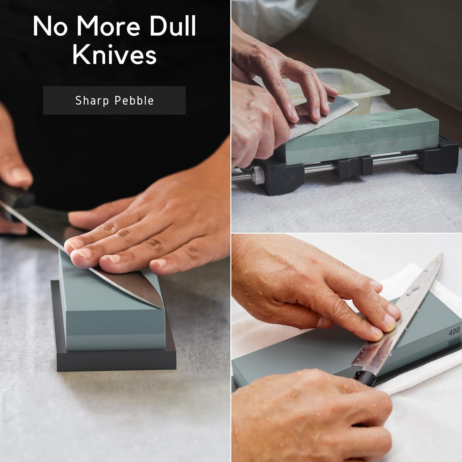 Sharp Pebble Premium Whetstone Sharpening Stone 2 Side Grit 400/1000-Whetstone Knife Sharpener with Flattening Stone & NonSlip Rubber Base - - 