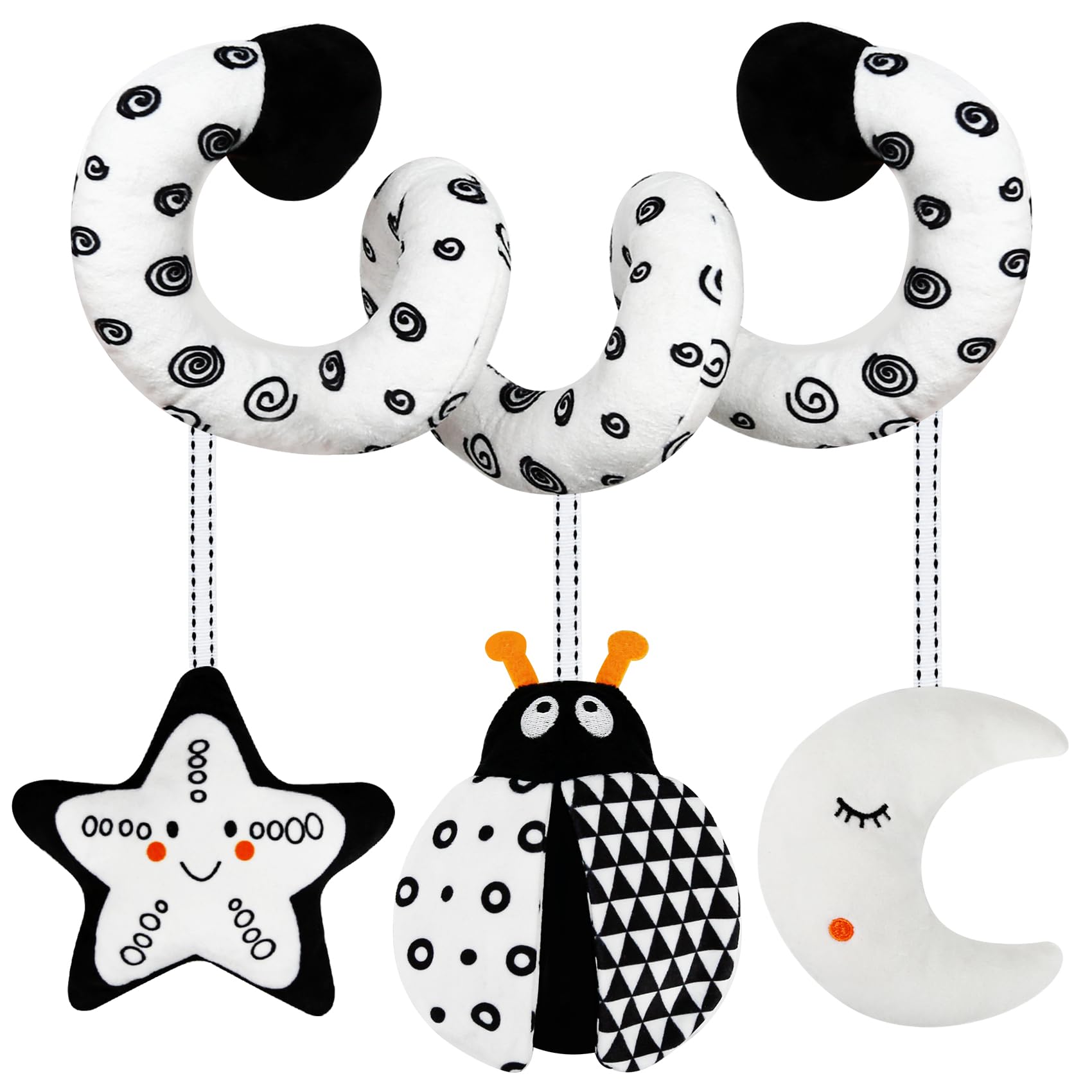 Photo 1 of Car Seat Toys for Babies 0-6 Months,Hanging Rattle Toys for Crib Mobile, Baby Spiral Hanging Stroller Black and White High Contrast Toys for Newborn 0 3 6 9 12 Months Baby Boys Girls (Bug)
