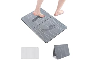 Stone Bath Mat, Foldable Natural Diatomaceous Earth Bath Mat, Super Absorbent, Quick Dry, Non Slip - Modern Diatomite Bathroo