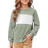 blibean Tween Girls Fall Shirts Long Sleeve Color Block Tops Size 6-15 Years