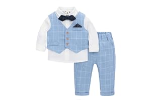 SLODEN Baby Boy Tuxedos Blazers Waistcoat Gentleman Suit Baby Toddler Wedding Birthday Outfits (as1, Age, 18_Months, Blue, 90