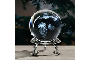 QIANCHANG Jellyfish Crystal Ball with Stand, 3D Laser Engraved Glass Sphere Decorative Balls Paperweight Gifts for Women Mom Kids