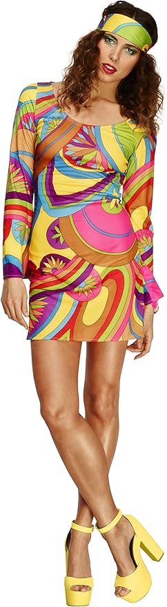 Fever Damen 70er Flower Power Kostum Kleid Und Kopftuch Grosse S 30462 Amazon De Spielzeug