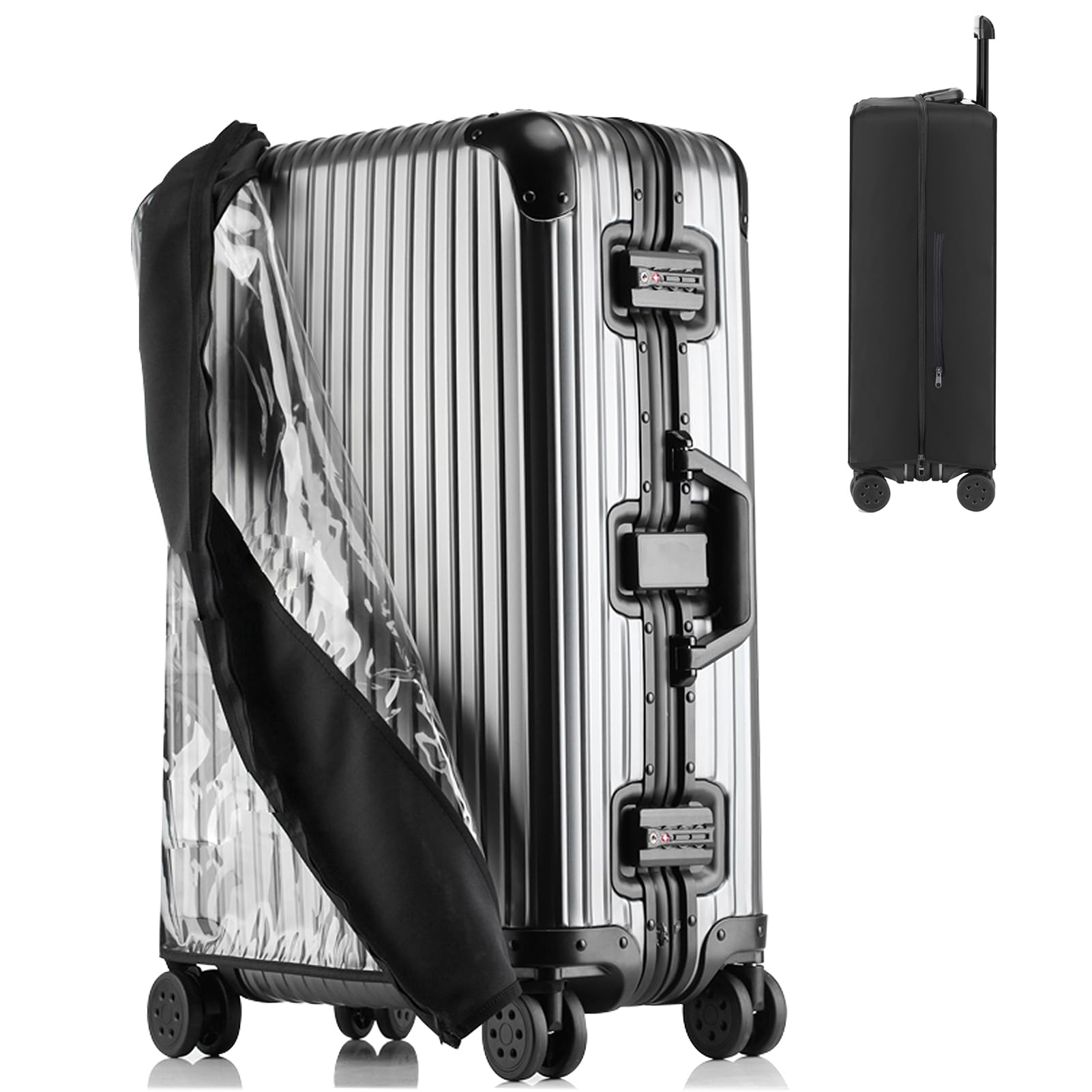 Photo 1 of Veki Clear Suitcase Covers for Luggage, PVC Luggage Cover, No Need To Remove, Dust Cover for 18-30 Inches Suitcase (Black, 26)