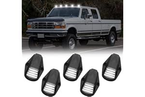 SHINEFIT 5X Smoke Lens Cab Roof Marker Running Lamps White LED Lights Compatible with 1984-1996 F150/ 1984-1997 F250 F350 Super Duty Pickup Trucks
