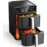 Dual Basket Air Fryer, 12.6QT Family-Size for 10–12 People, XL Basket for 6LB Whole Chicken, DoubleStack Compact Design, 10-i
