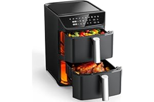 Dual Basket Air Fryer, 12.6QT Family-Size for 10–12 People, XL Basket for 6LB Whole Chicken, DoubleStack Compact Design, 10-i