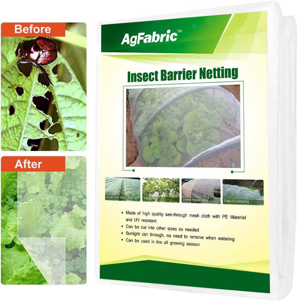 Agfabric Garden Netting 8'x10' Insect Pest Barrier Bird Netting for Garden Protection,Row Cover Mesh Netting for Vegetables Fruit Trees and Plants,White