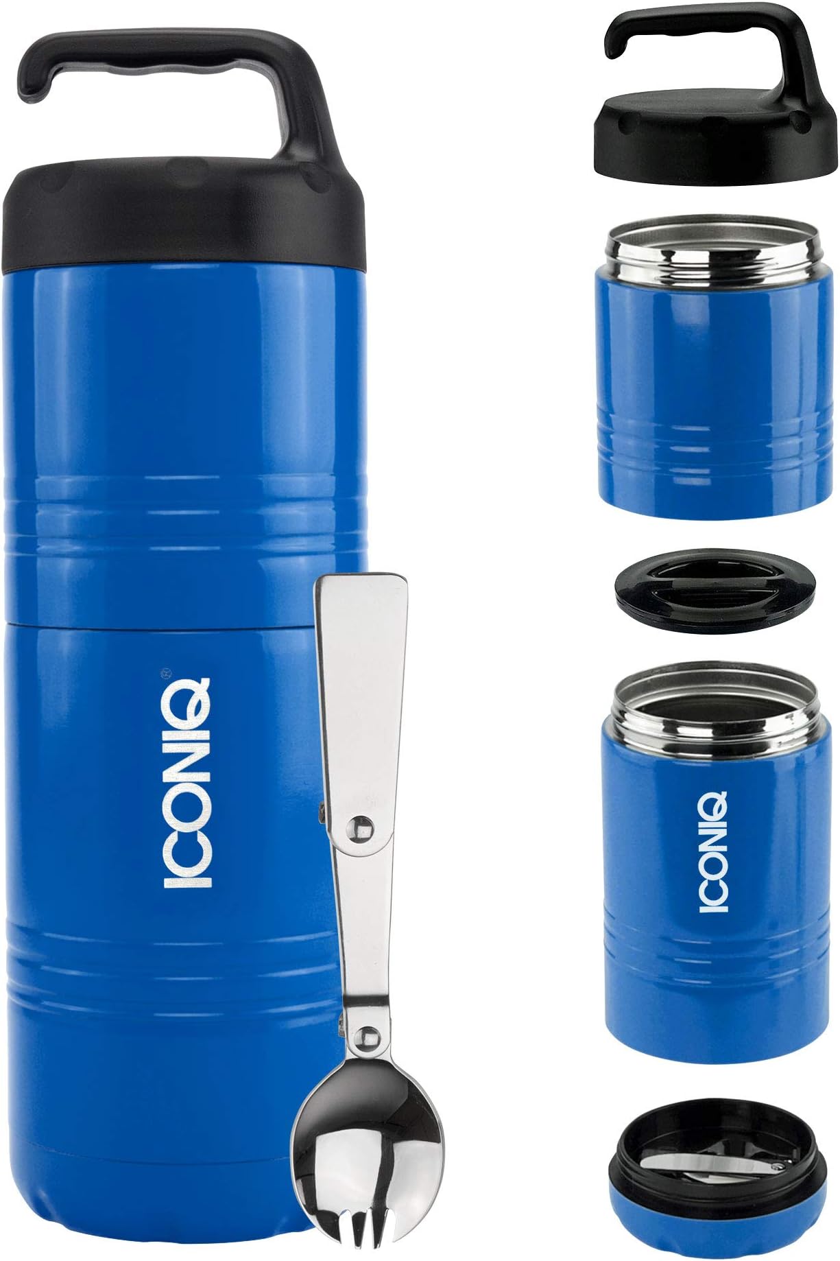 ICONIQ Qore Stackable Stainless Steel Insulated Food Jar with Fold-Out spoon (Stack Pack | Royal Blue)