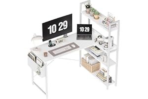 Treesland 47 Inch Computer Desk with Bookshelf, Corner Desk with Storage, L Shaped Desk, Home Office Desks, Writing Study Des