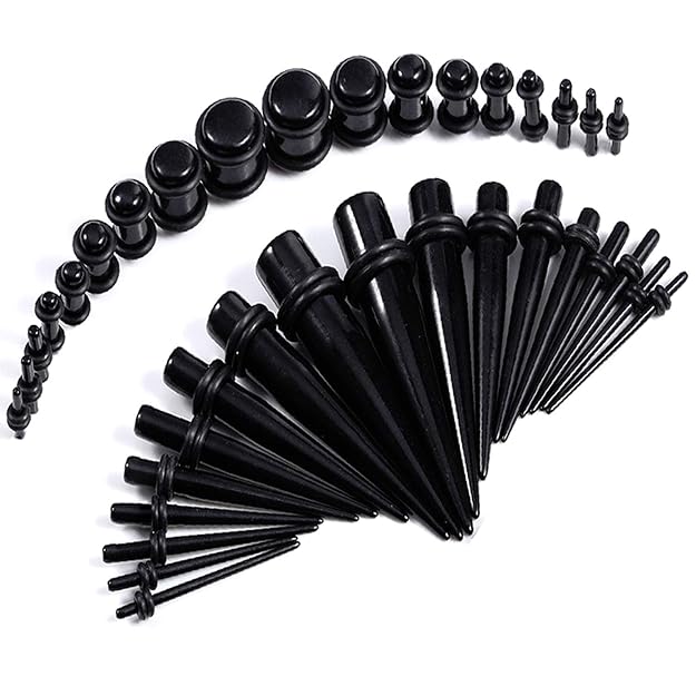 Taper Kit with Plugs Black Taper Stretching Kit 14G0G with Black