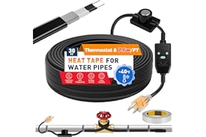 XPORTION 3~100FT Heat Tape for Water Pipes, UL & ETL Certified 30 FT Self-Regulating Pipe Heating Cable with Thermostat for Pipe Freeze Protection, Waterproof Heat Tape for Metal and Plastic Pipes,Black