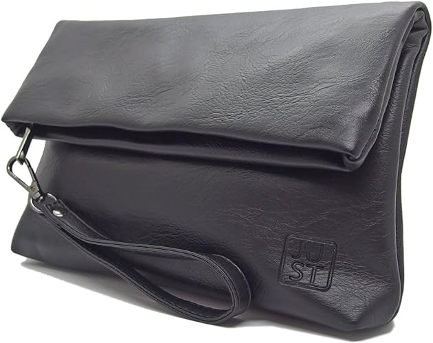 Amazon Just Style ストラップ付き二つ折りレザークラッチバッグ メンズ ブラック Just Style ジャストスタイル クラッチ セカンドバッグ Amazon Just Style ストラップ付き二つ折りレザークラッチバッグ メンズ ブラック Just Style ジャストスタイル クラッチ セカンドバッグ