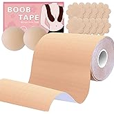 BEWTEIM Boobytape for Breast Lift Plus Size 6 inch, Extra Large Boobs Tape Adhesive Bra Tape, Breast Tape Lifting Large Breast D-G Cup Push Up Tape with Nipple Covers Satin Nipple Pasties Cream