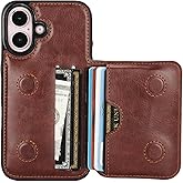KIHUWEY Compatible with iPhone 16 Wallet Case Credit Card Holder, Premium Leather Kickstand Flip Hidden Magnetic Clasp Durable Shockproof Protective Cover for iPhone 16 6.1 inch (Brown)