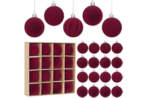 Artmag 16 Pcs Velvet Christmas Balls Hanging Ornaments Set, Shatterproof Plastic Flocked Christmas Tree Balls Xmas Decoration